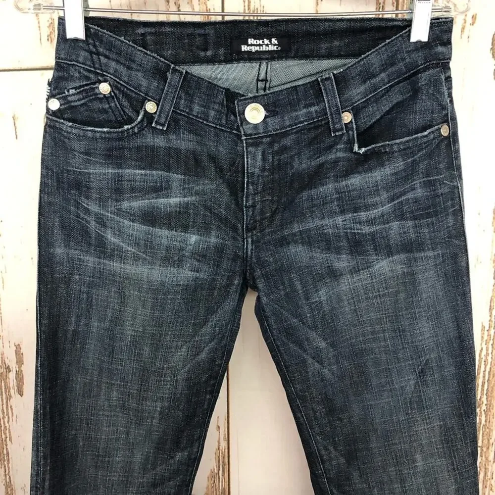 Rock & Republic, Boot Cut Dark Wash Jeans, 28. In excellent condition!